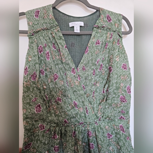 100% Silk Nordstrom Pink and Green Pleated Midi Sundress ideal for summer - Picture 7 of 11